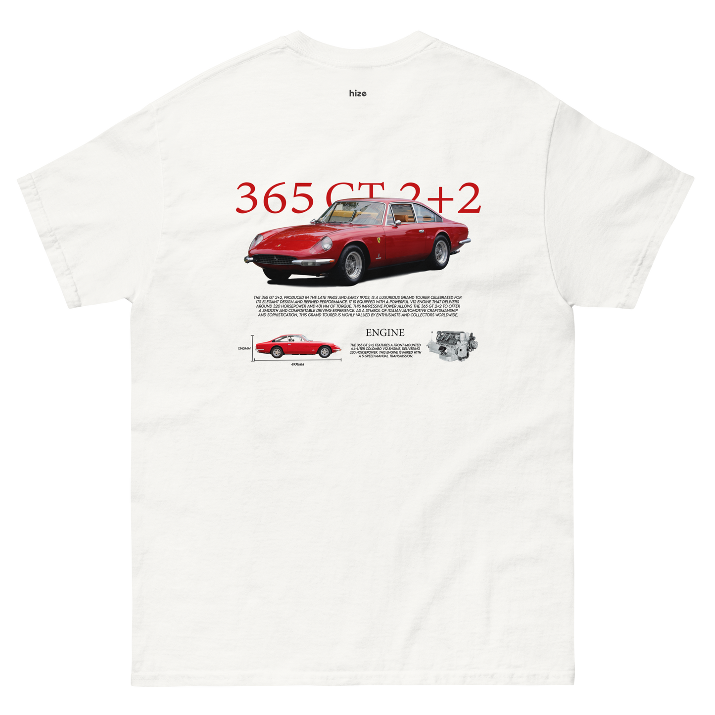 Vintage Ferrari 365 GT 2+2 T-shirt White in Stock