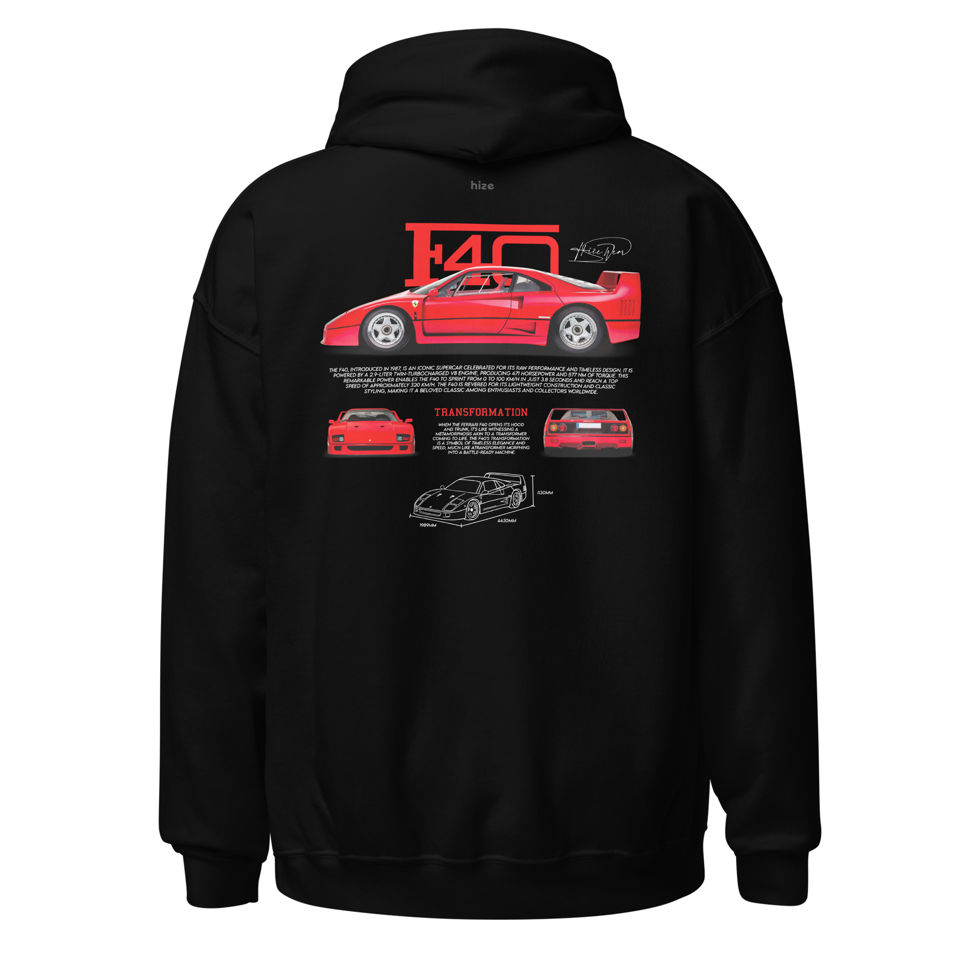 Ferrari F40 1987 Hoodie Black in Stock