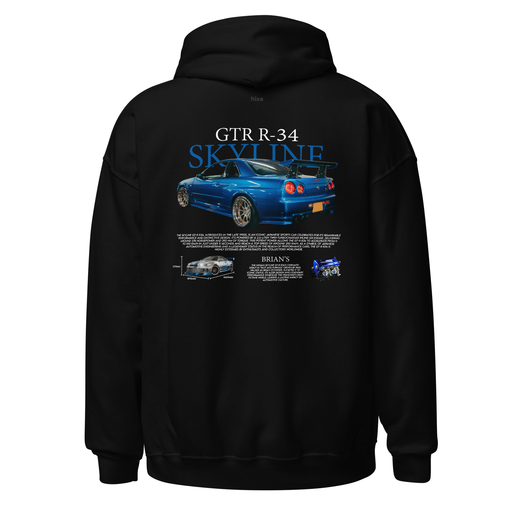 Nissan GT-R R34 Skyline Hoodie Black in Stock