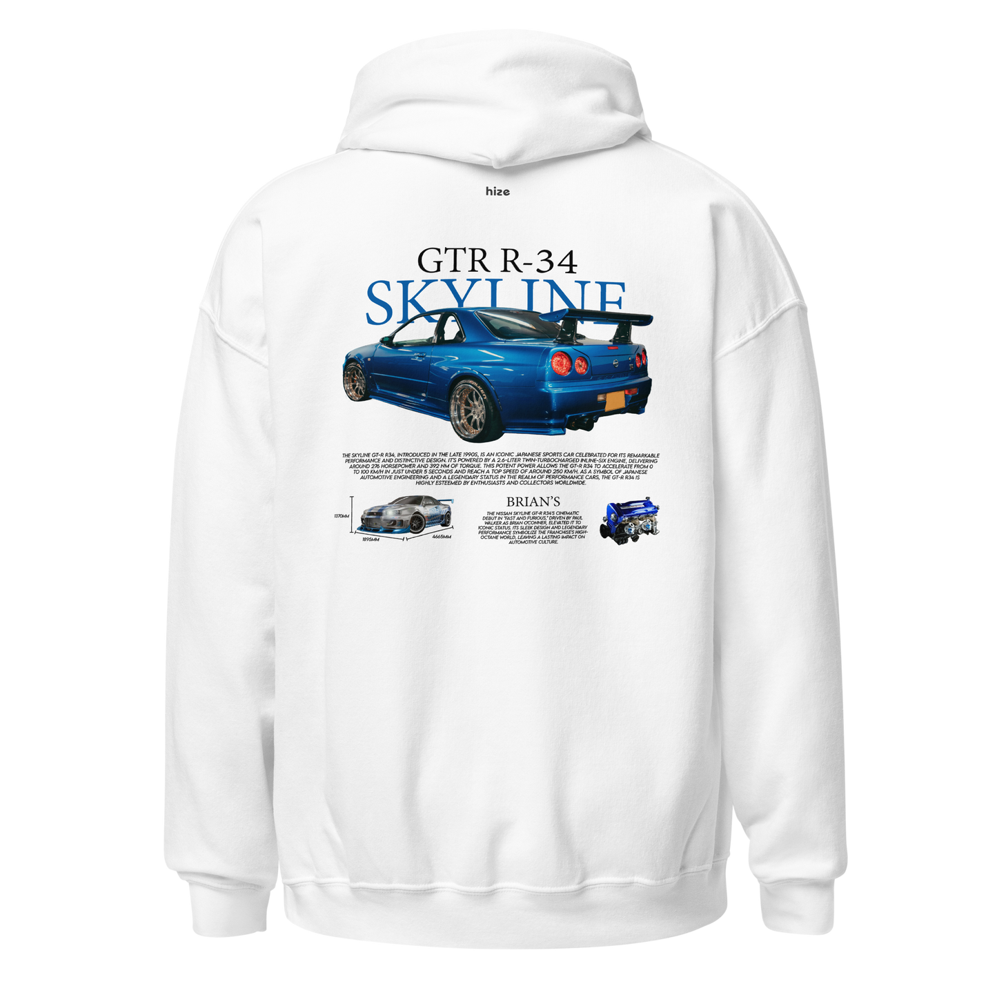 Nissan GT-R R34 Skyline Hoodie White in Stock