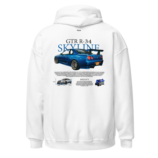 Nissan GT-R R34 Skyline Hoodie White in Stock