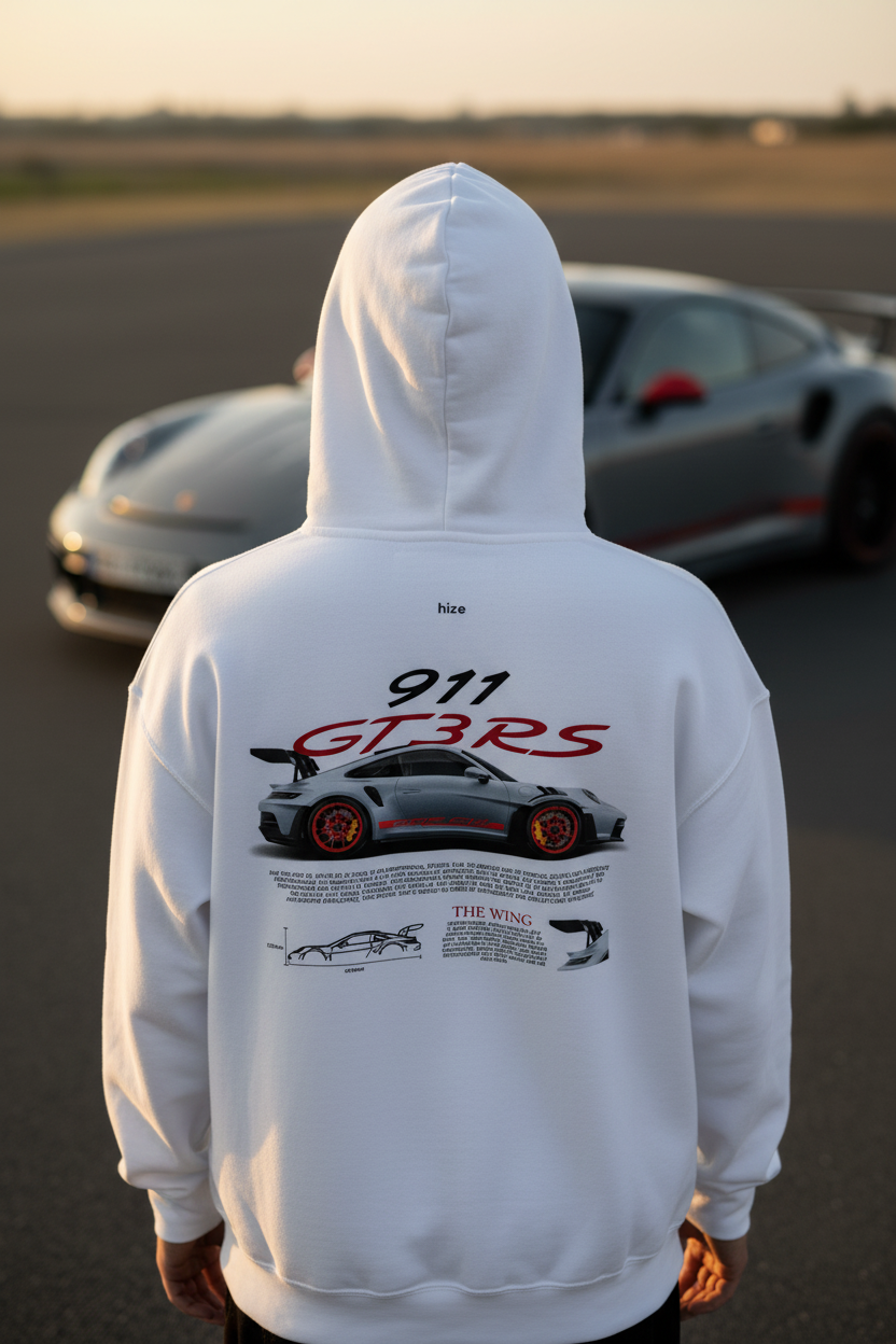 Centered Porsche GT3RS Hoodie Lifestyle Shot