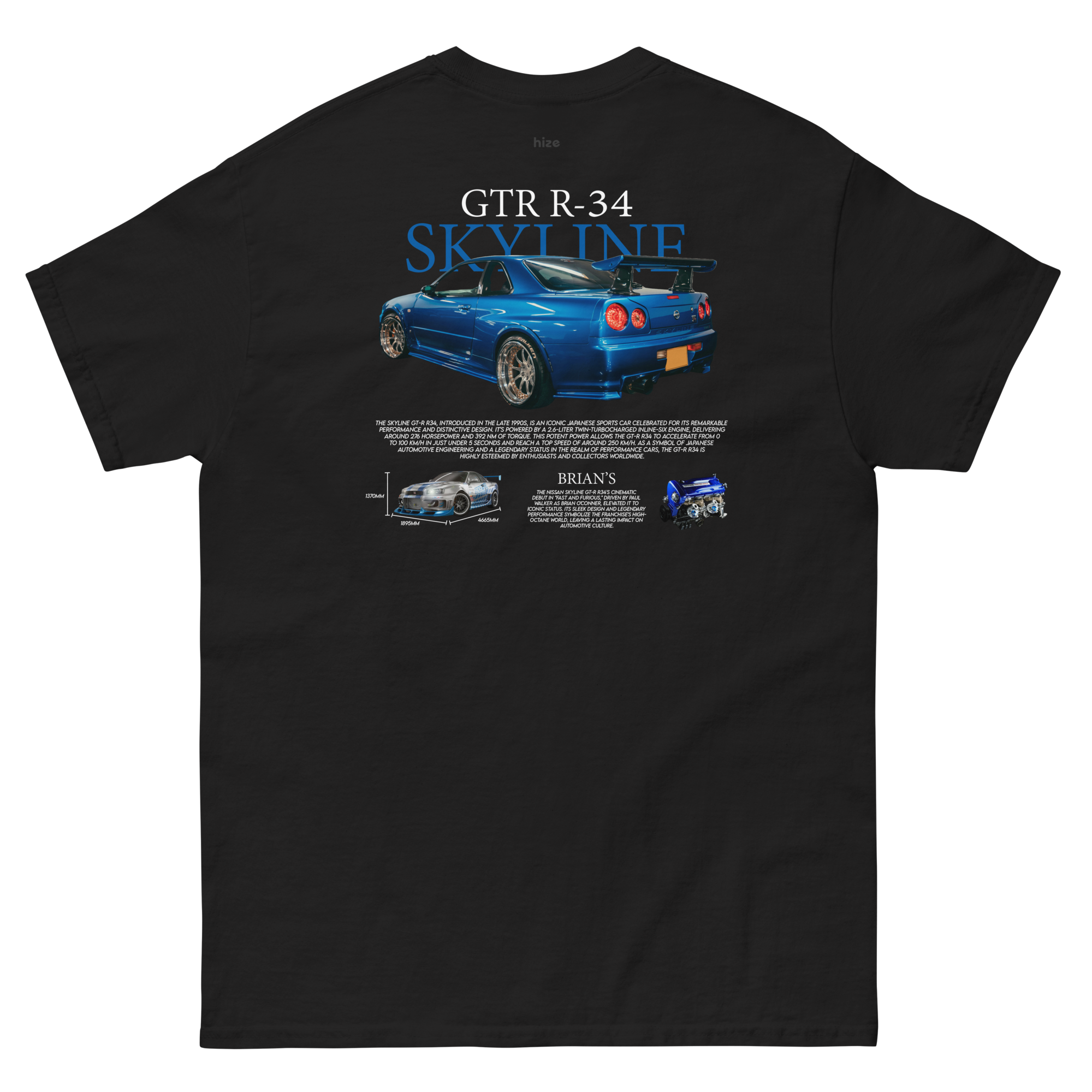 Nissan GTR R-34 SKYLINE T-shirt - Black Back