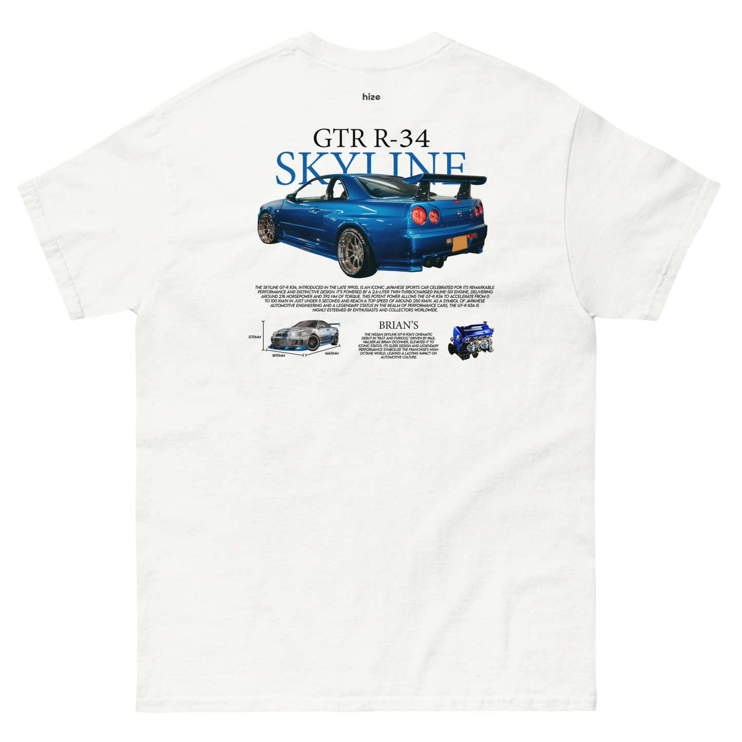 Nissan GTR R-34 SKYLINE T-shirt - White Back