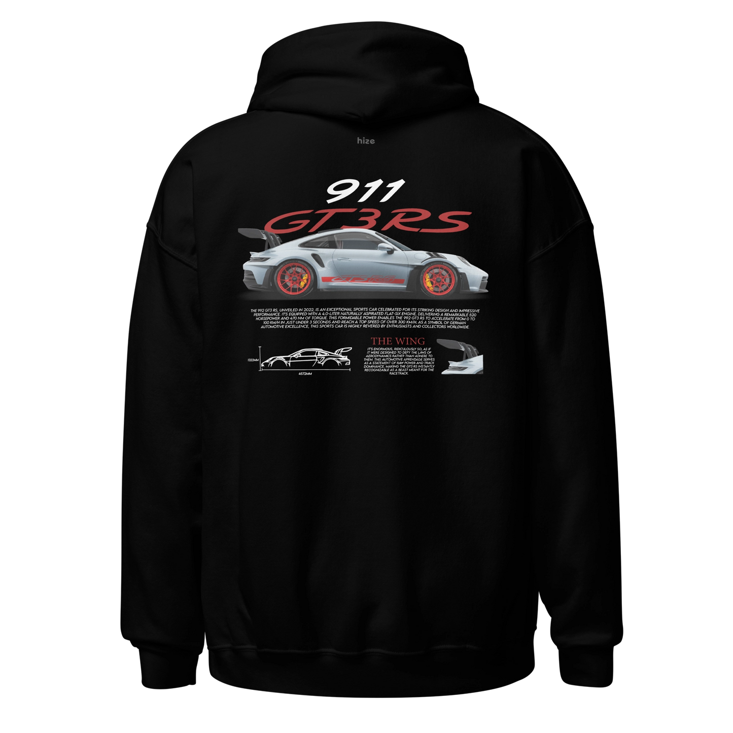 Porsche 911 GT3 RS 992 Hoodie - Black Back View