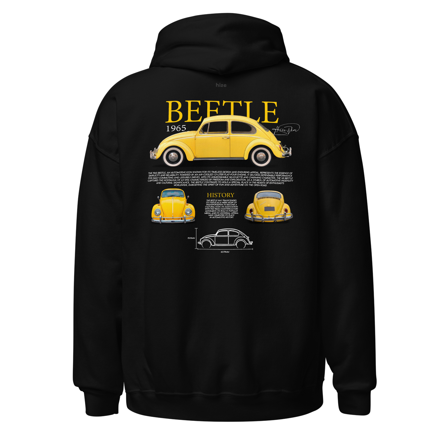 Volkswagen Beetle 1965 Hoodie - Black Back View