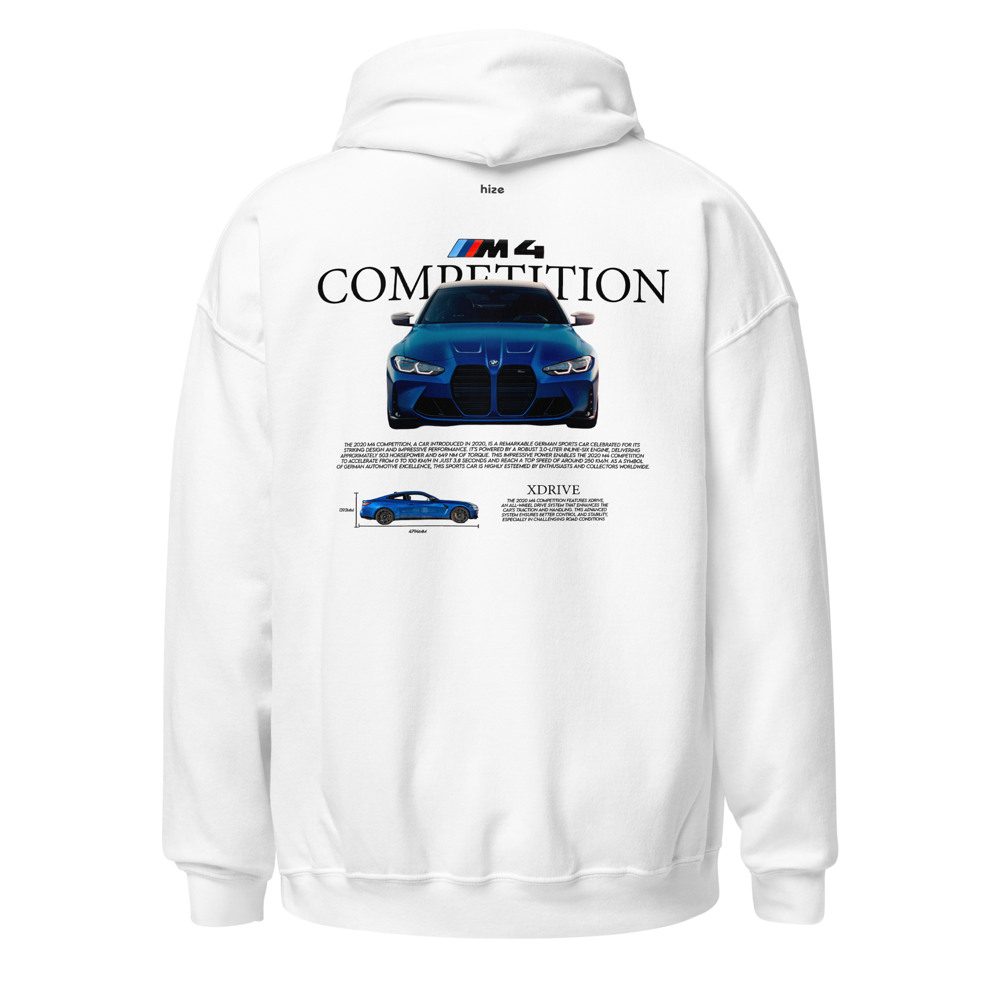 BMW M4 COMPETITION BLUE Hoodie - White Back