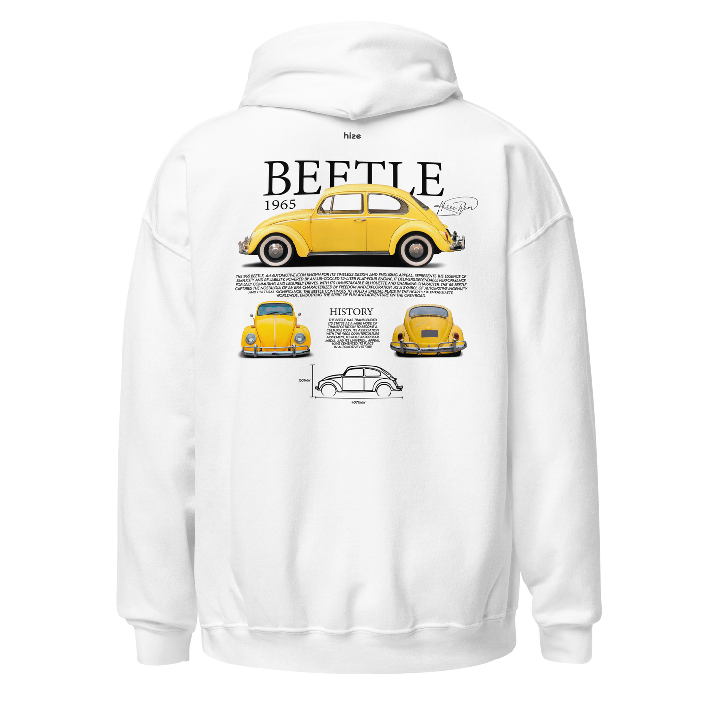 Volkswagen Beetle 1965 Hoodie - White Back View
